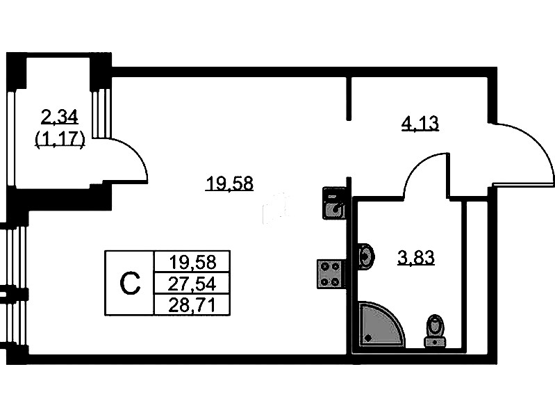 Квартира студия 28.71 м², 10/15 эт., ЖК «GloraX Парголово»
